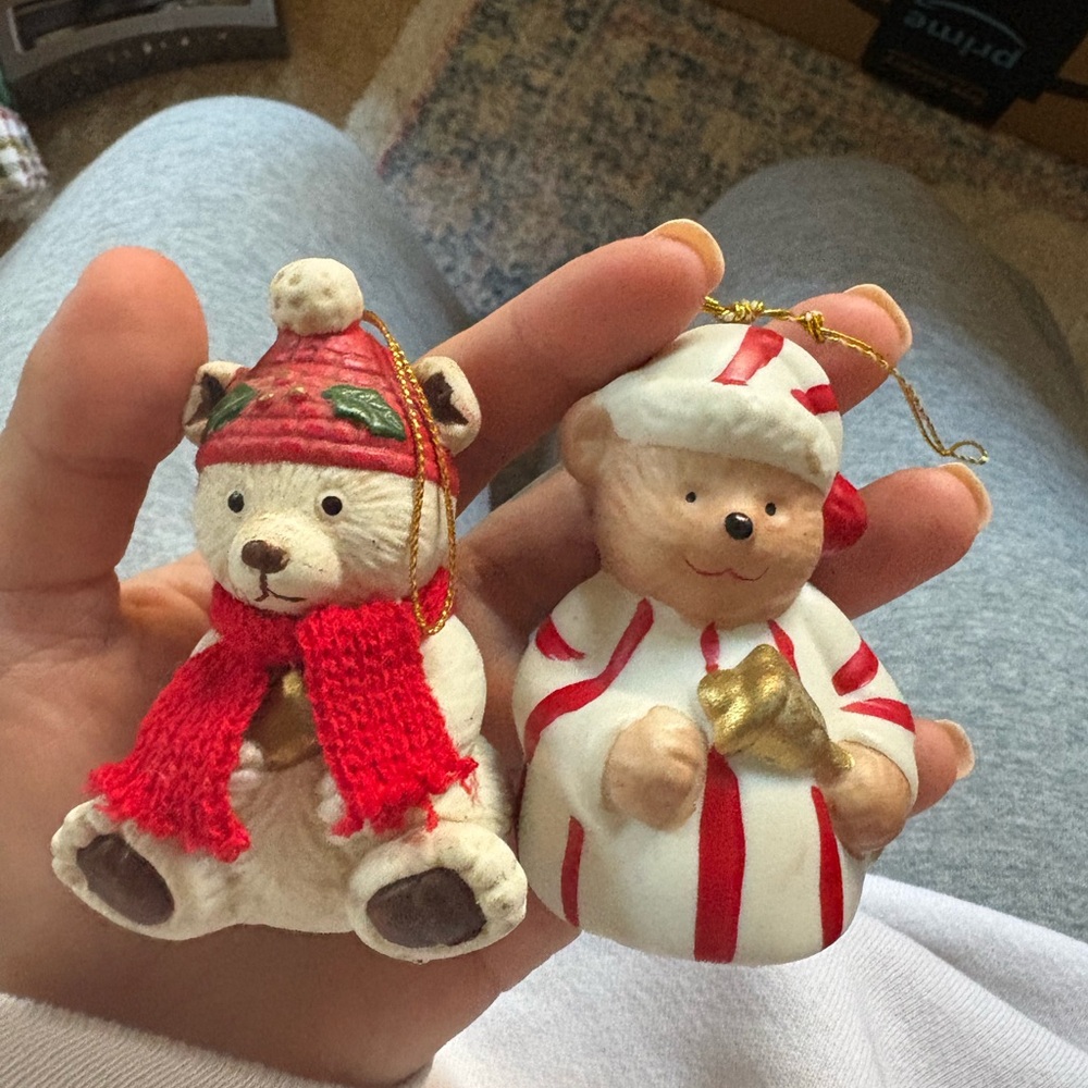 Retro Porcelain Christmas Bear Bell Ornaments